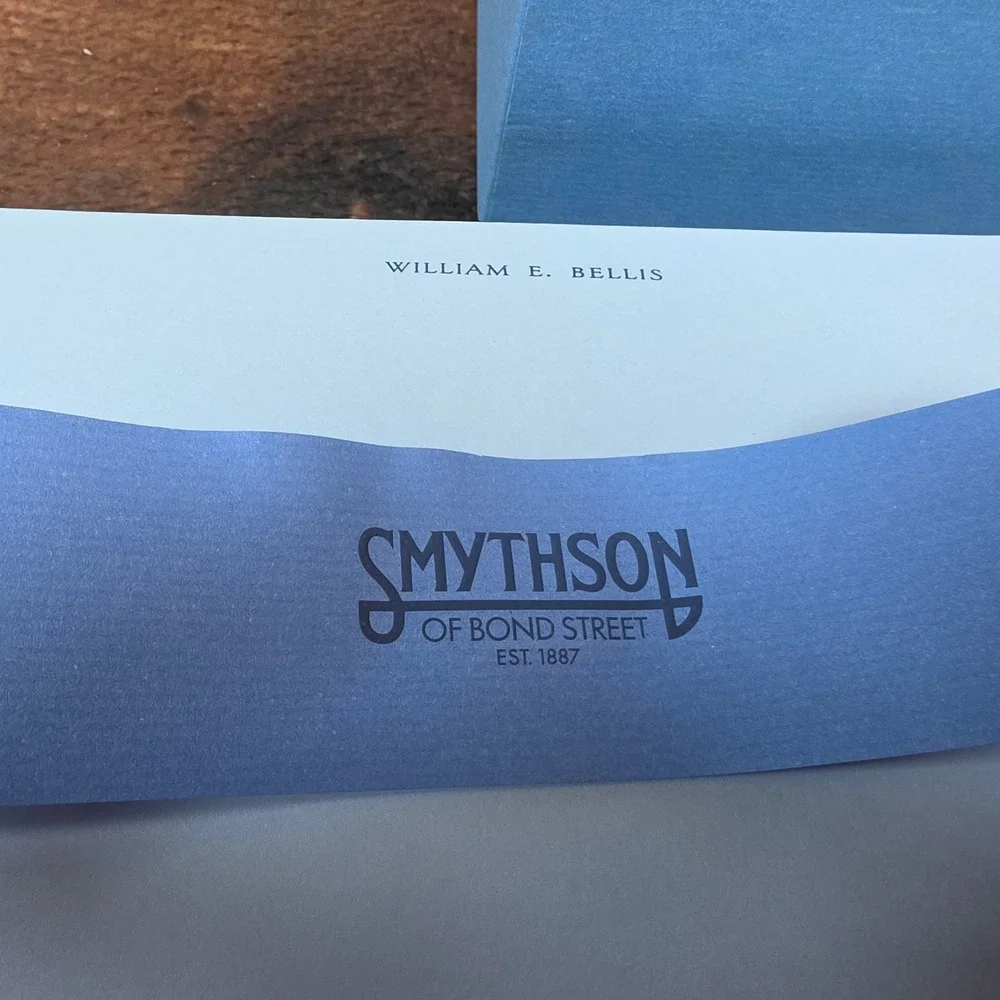 Smythson Note Cards Men OS Blue Like New Personalized William E Bellis Luxury